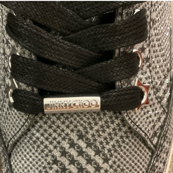Jimmy Choo Prince of Stars Glitter Fashion Sneakers in Silver size 8 - Picture 3 of 14